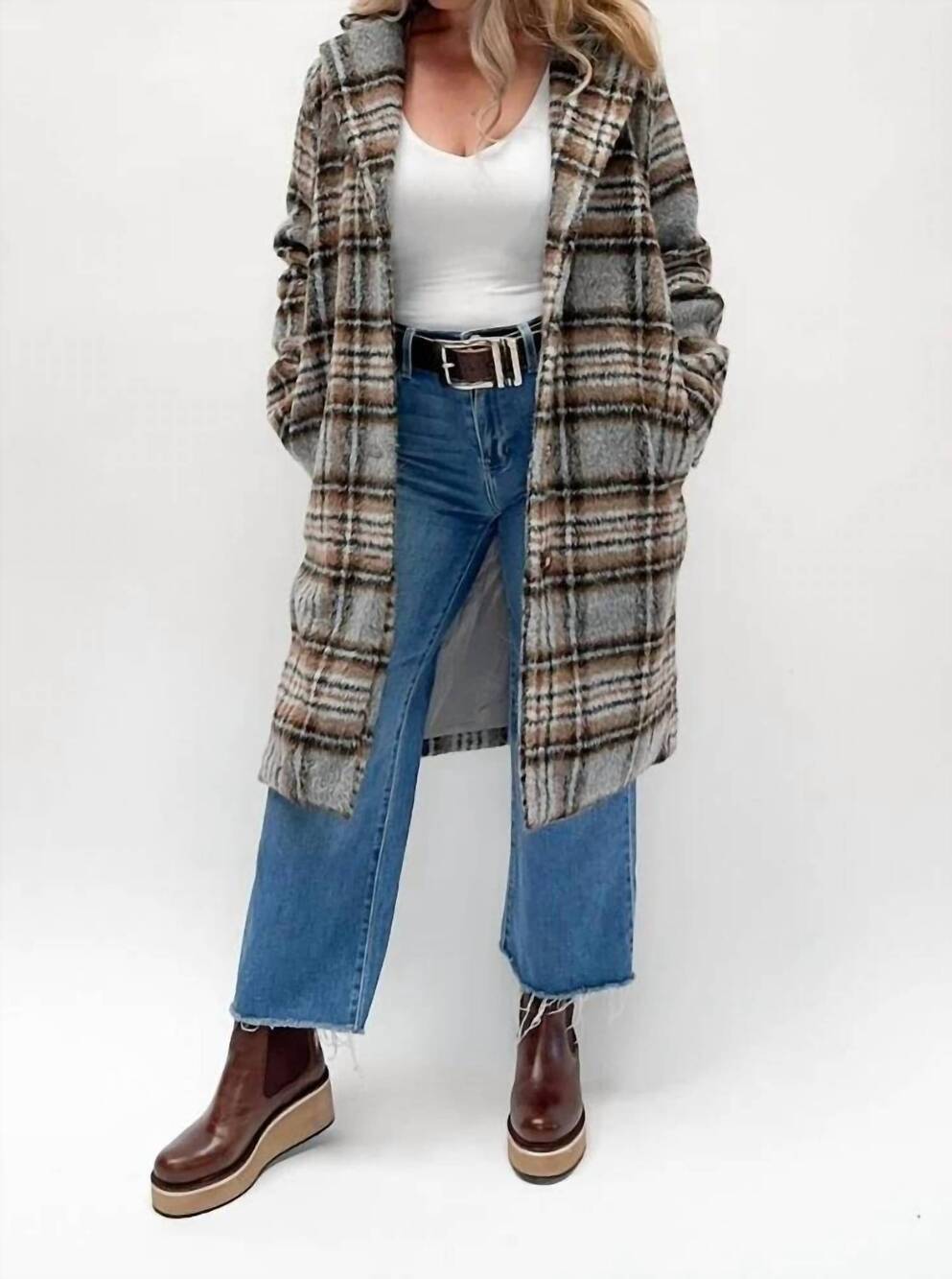 NEW PANACHE APPAREL the plaid coat in grey multi